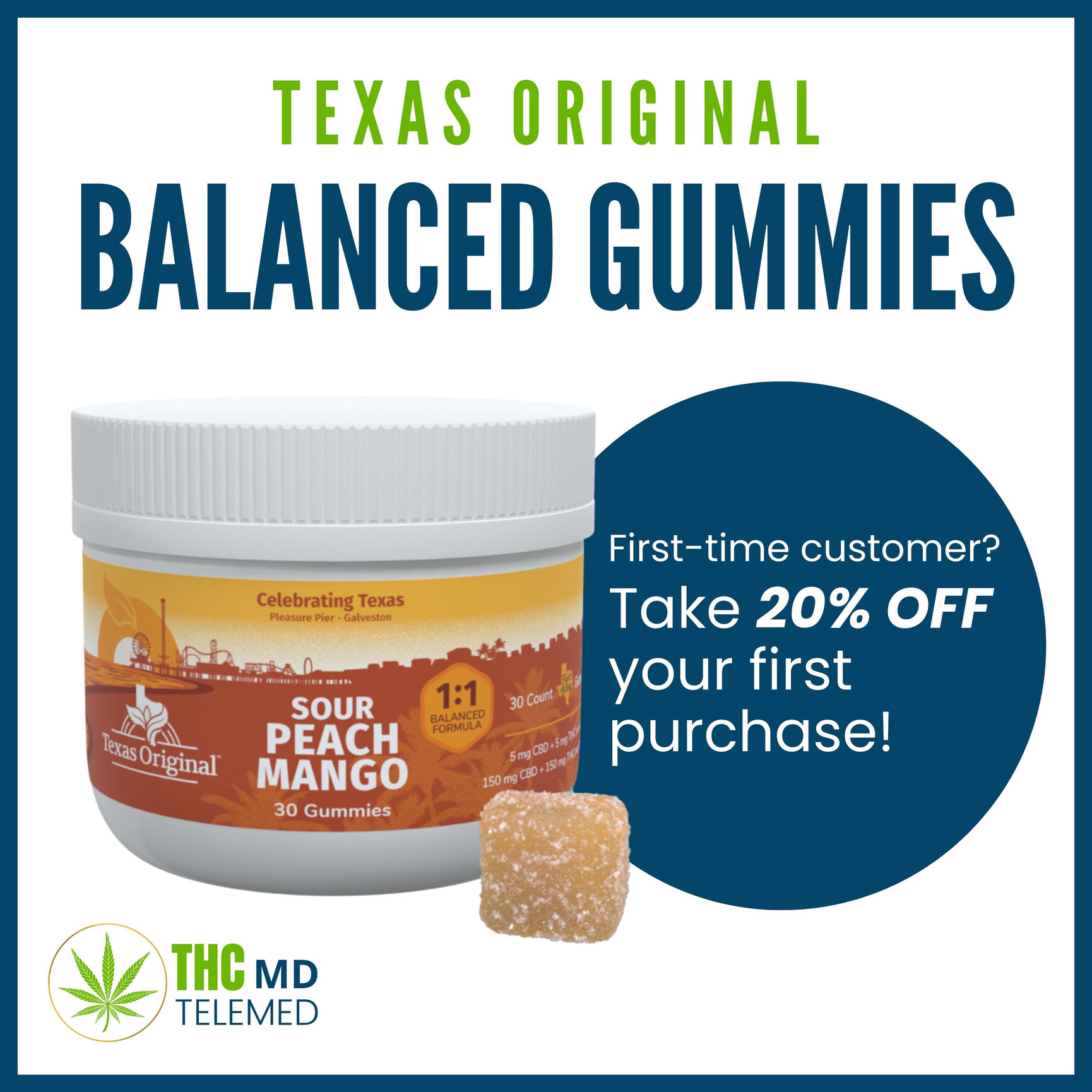 Texas Original Sour Peach Mango Gummies THCMD TELEMED